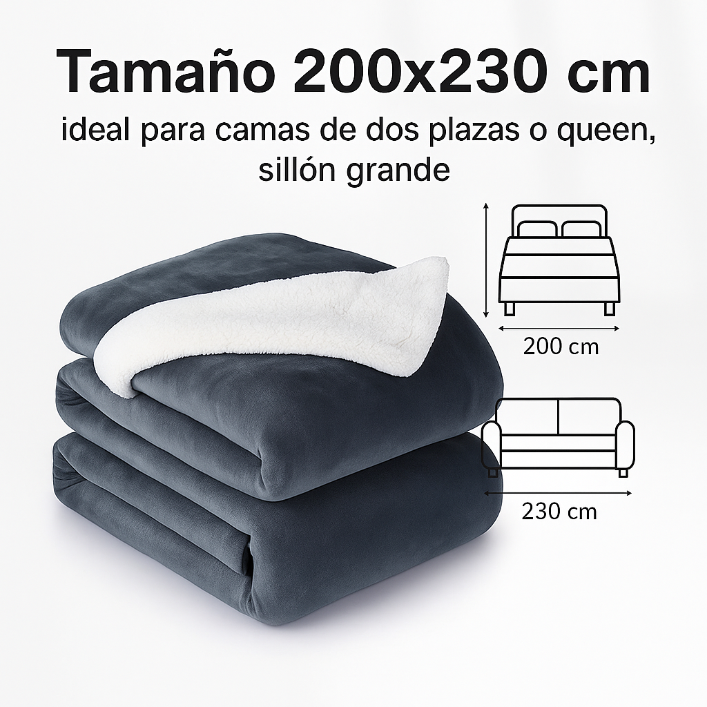🛏️ Frazada Manta Polar Reversible con Corderito – 2 Plazas y Cama Queen(230 × 200 cm)