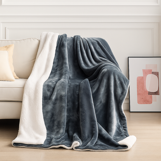🛏️ Frazada Manta Polar Reversible con Corderito – 2 Plazas y Cama Queen(230 × 200 cm)