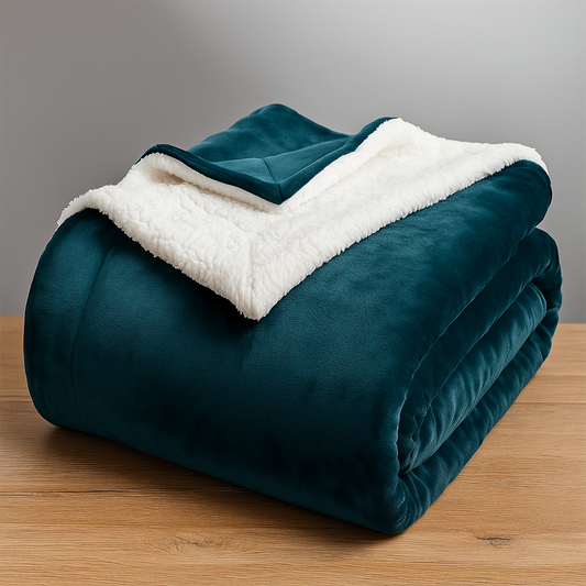 🛋️ Frazada Manta Polar Reversible con Corderito – 1 Plaza (200 × 150 cm) – Verde Oscuro
