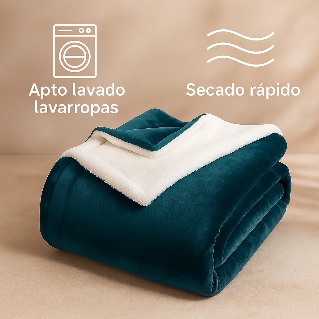 🛋️ Frazada Manta Polar Reversible con Corderito – 1 Plaza (200 × 150 cm) – Verde Oscuro