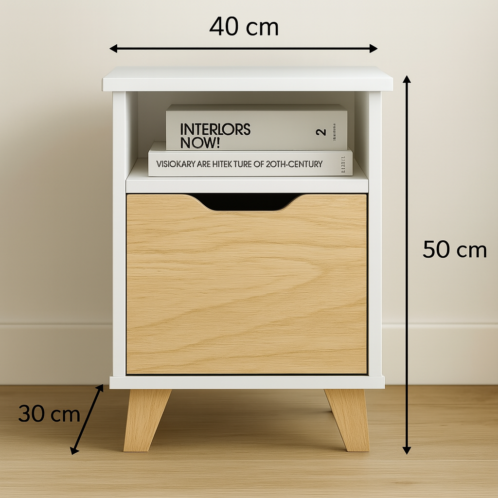 ✨ Mesa de Luz Nórdica Blanca - Diseño Minimalista & Funcionalidad Total 🛏️