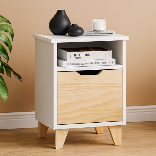 ✨ Mesa de Luz Nórdica Blanca - Diseño Minimalista & Funcionalidad Total 🛏️