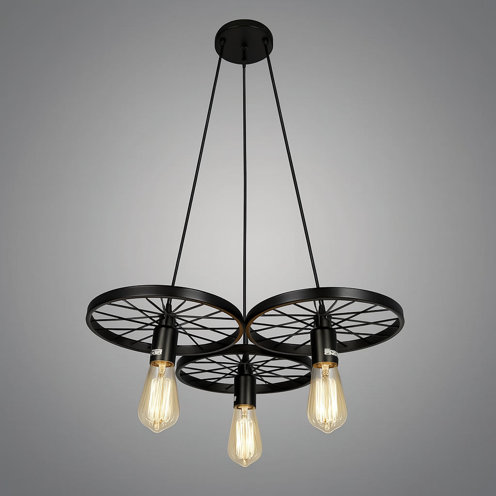 🛠️💡  Lámpara Colgante Retro con Diseño de Ruedas Vintage  🕰️⚙️