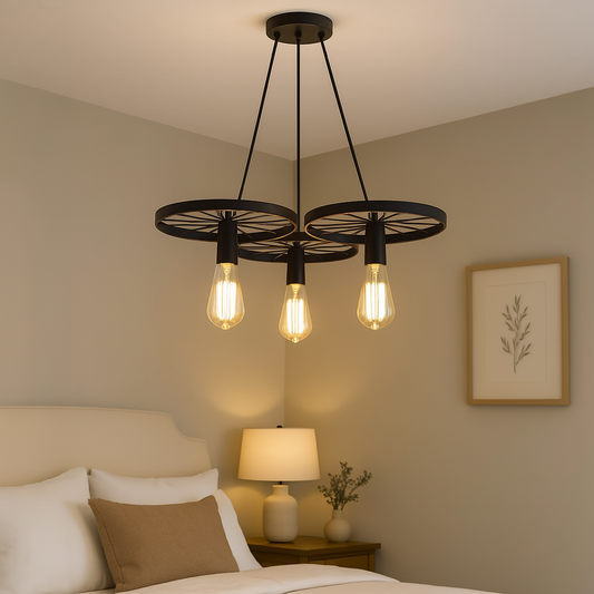 🛠️💡  Lámpara Colgante Retro con Diseño de Ruedas Vintage  🕰️⚙️