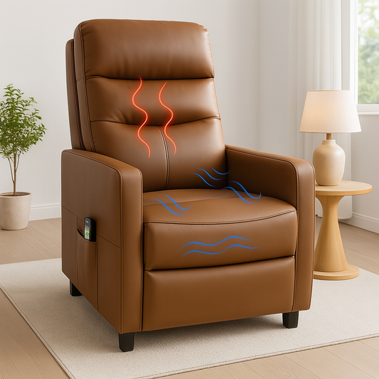 🛋️ Sillón Reclinable 1 Cuerpo con Masajeador y Calefacción – Marrón 🔥💆♂️