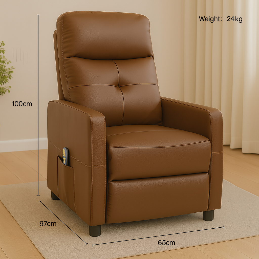 🛋️ Sillón Reclinable 1 Cuerpo con Masajeador y Calefacción – Marrón 🔥💆♂️