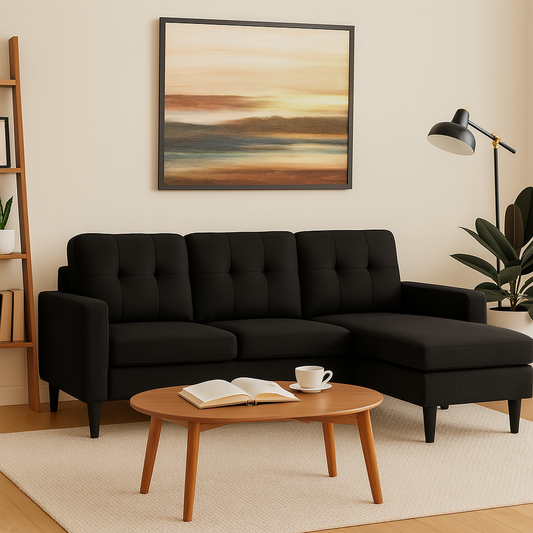 🛋️ Sofá 3 Cuerpos con Chaise Herbie Negro 🖤