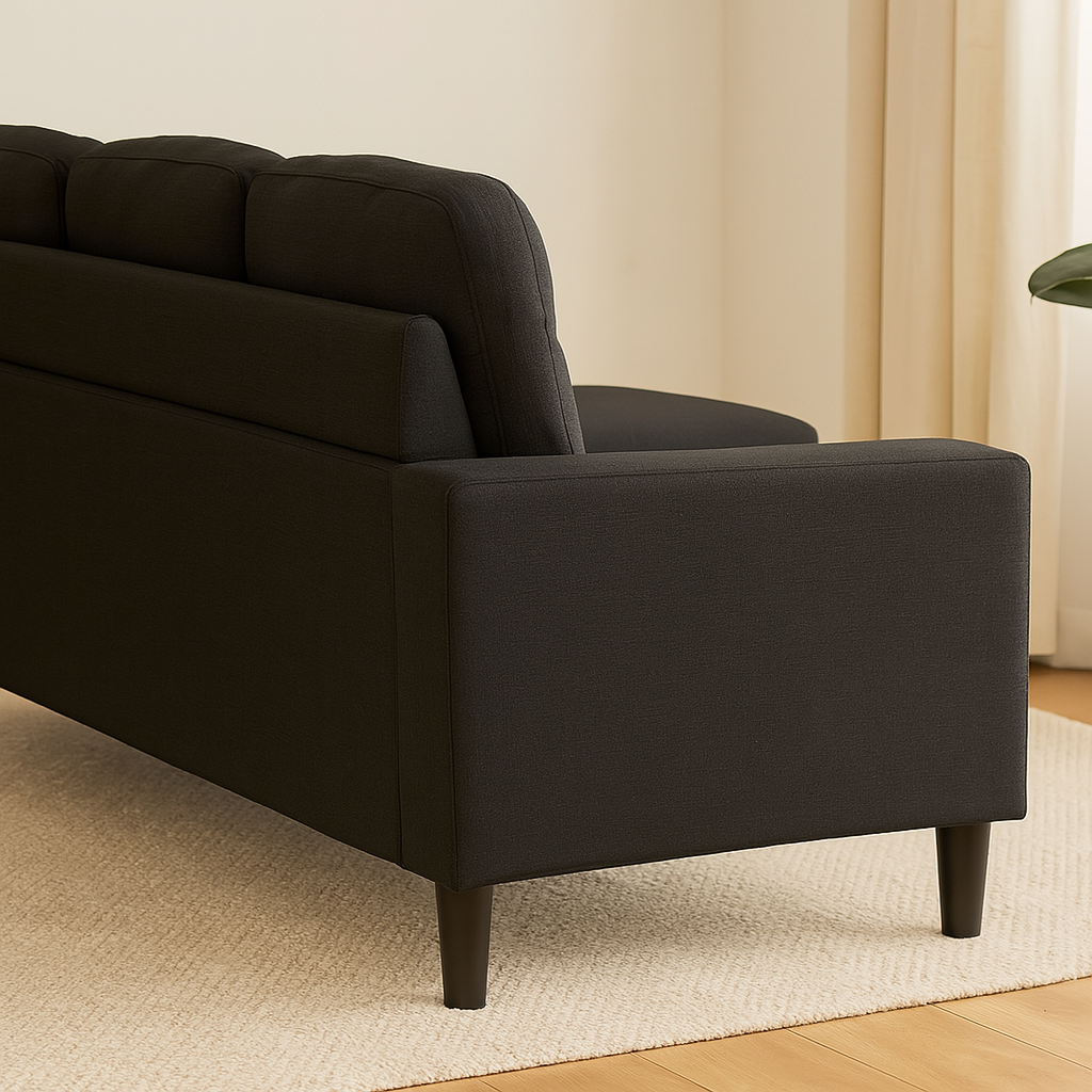 🛋️ Sofá 3 Cuerpos con Chaise Herbie Negro 🖤