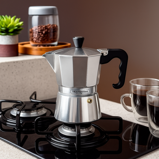 ☕ CAFETERA ITALIANA TRAMONTINA 320ML – SABOR Y ESTILO EN CADA TAZA 🇮🇹✨