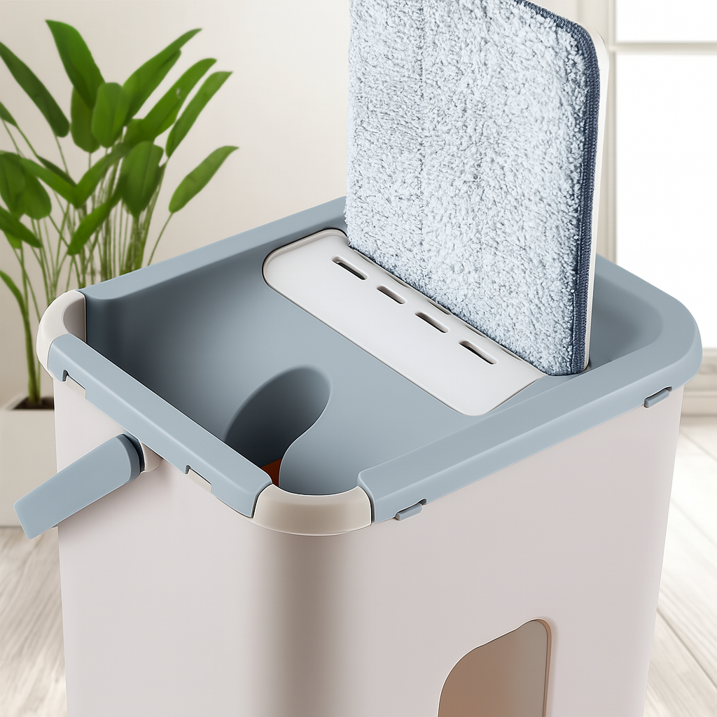 🧼 Mopa Fregona Plana con Balde y Sistema de Escurrido Automático – Color Crema 🪣✨