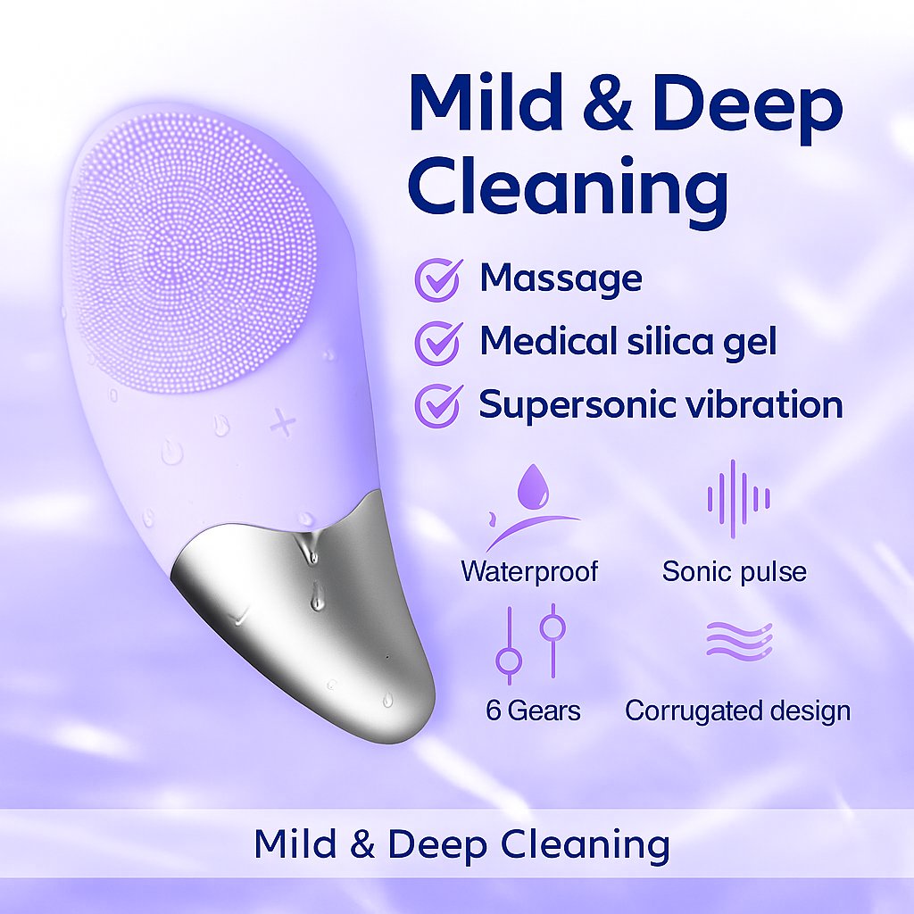 💆‍♀️ Cepillo Limpiador & Masajeador Facial de Silicona – Violeta