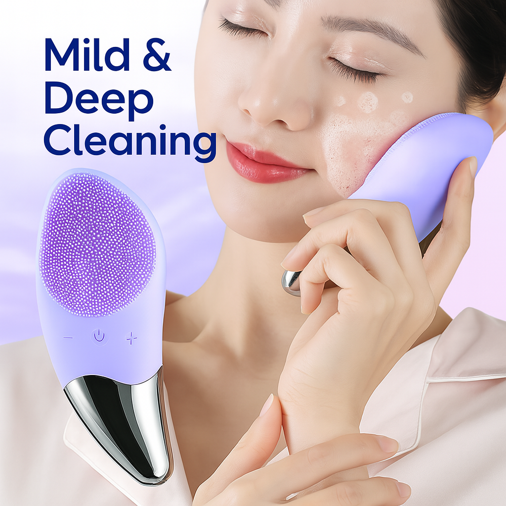 💆‍♀️ Cepillo Limpiador & Masajeador Facial de Silicona – Violeta