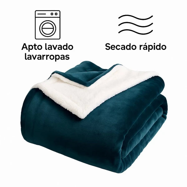 🛋️ Frazada Manta Polar Reversible con Corderito – 1 Plaza (200 × 150 cm) – Verde Oscuro