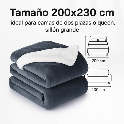 🛏️ Frazada Manta Polar Reversible con Corderito – 2 Plazas y Cama Queen(230 × 200 cm)
