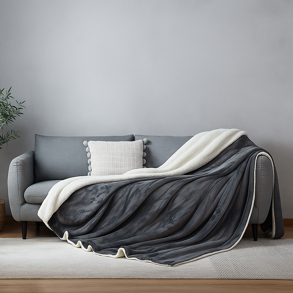 🛏️ Frazada Manta Polar Reversible con Corderito – 2 Plazas y Cama Queen(230 × 200 cm)