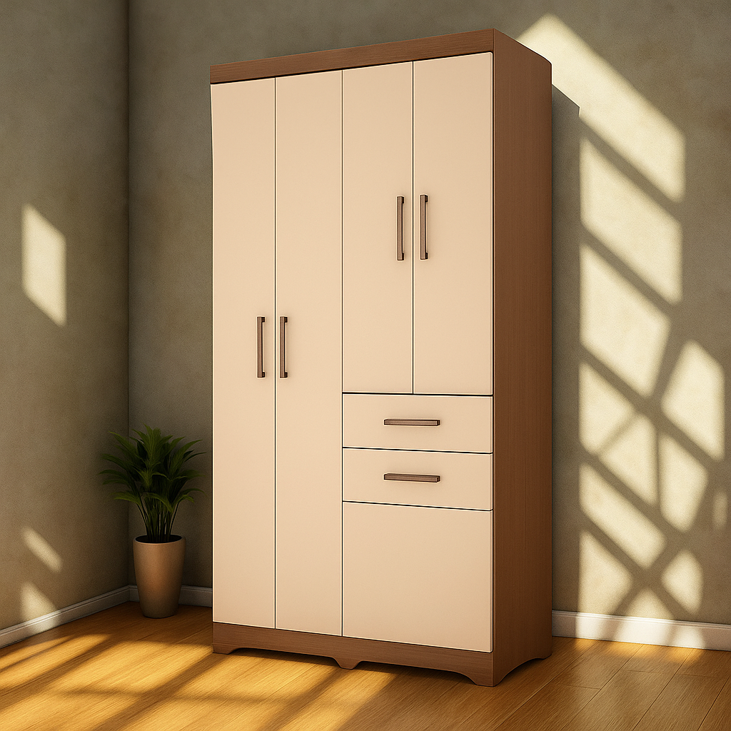 🌟 Ropero Placard 4 Puertas + 1 Cajón + 1 Cajón Basculante – Marrón-Blanco 🌟