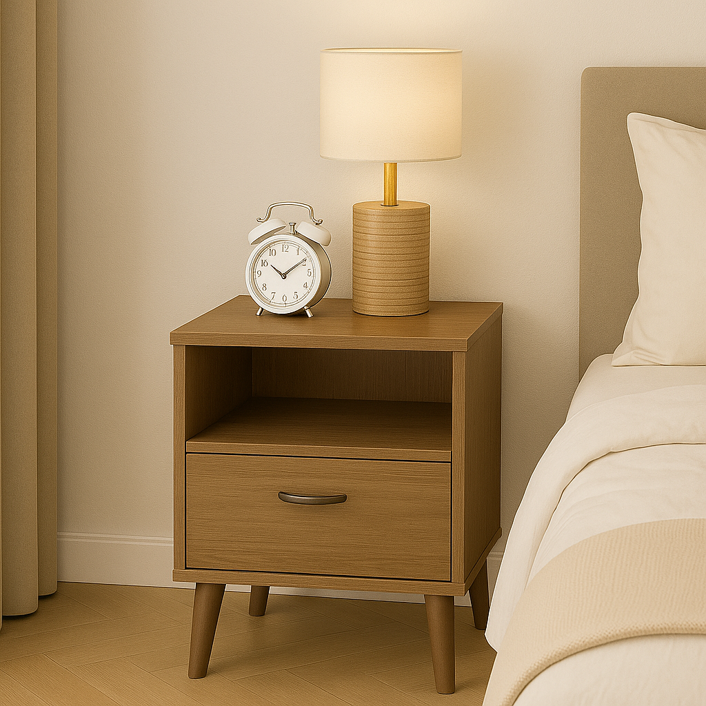 🌟 Mesa de Luz Nórdica Retro “Granada” – Marrón 🌟