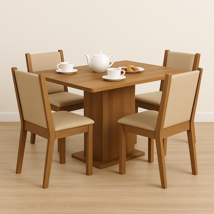 🪑 Juego de Comedor Rústico con 4 Sillas Tapizadas – Estilo y  Confort 🪑