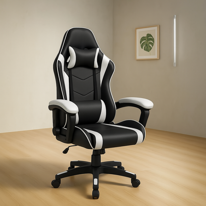 🎮 Silla Gamer PRO Giratoria Blanco y Negro 🖤🤍