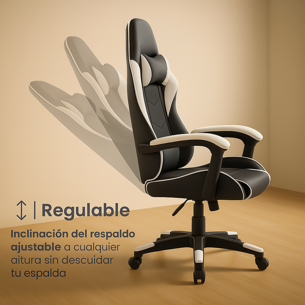 🎮 Silla Gamer PRO Giratoria Blanco y Negro 🖤🤍