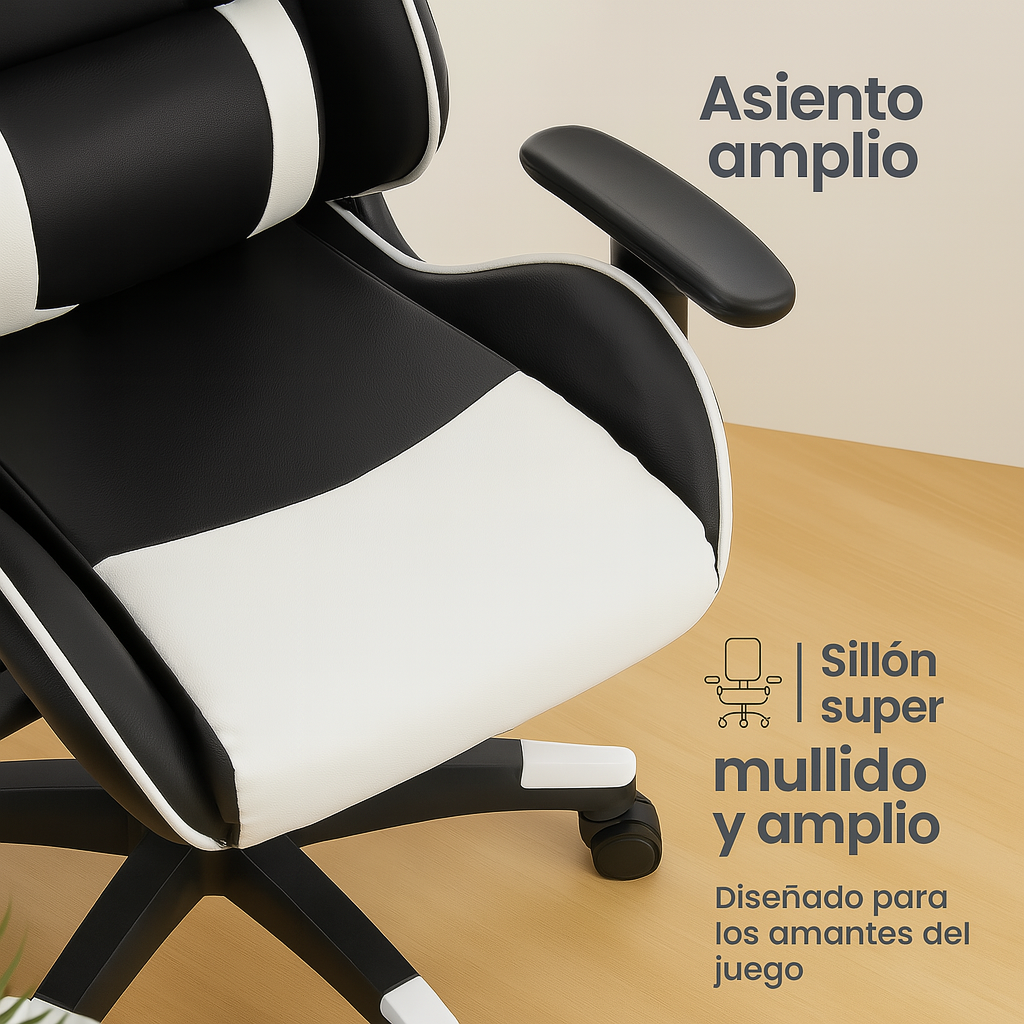 🎮 Silla Gamer PRO Giratoria Blanco y Negro 🖤🤍