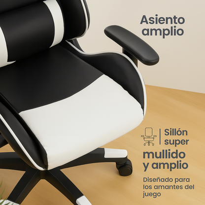 🎮 Silla Gamer PRO Giratoria Blanco y Negro 🖤🤍