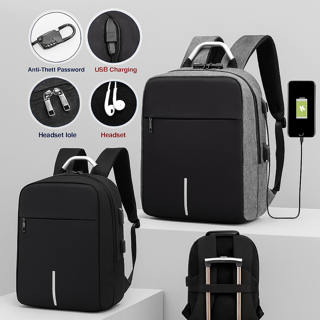 🎒 Mochila Antirrobo con Puerto USB y Combinación 🔒🔌 | 28x55x40 cm