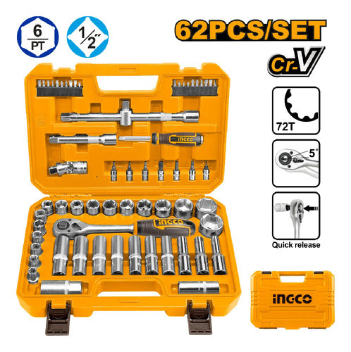 🔧 ¡Descubrí el Kit Set de Dados y Puntas INGCO 62pcs 1/2” para Mecánicas! 🧰✨