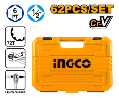 🔧 ¡Descubrí el Kit Set de Dados y Puntas INGCO 62pcs 1/2” para Mecánicas! 🧰✨